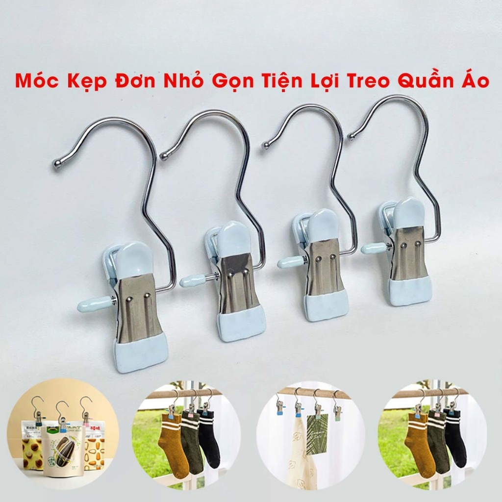 Móc Kẹp Đơn Treo Đồ Đa Năng Thép Không Gỉ - Móc Treo Quần Áo, Mũ, Nón - Móc Kèm Kẹp Phơi Đồ Tã Lót Trẻ Sơ Sinh, Tất, Vớ
