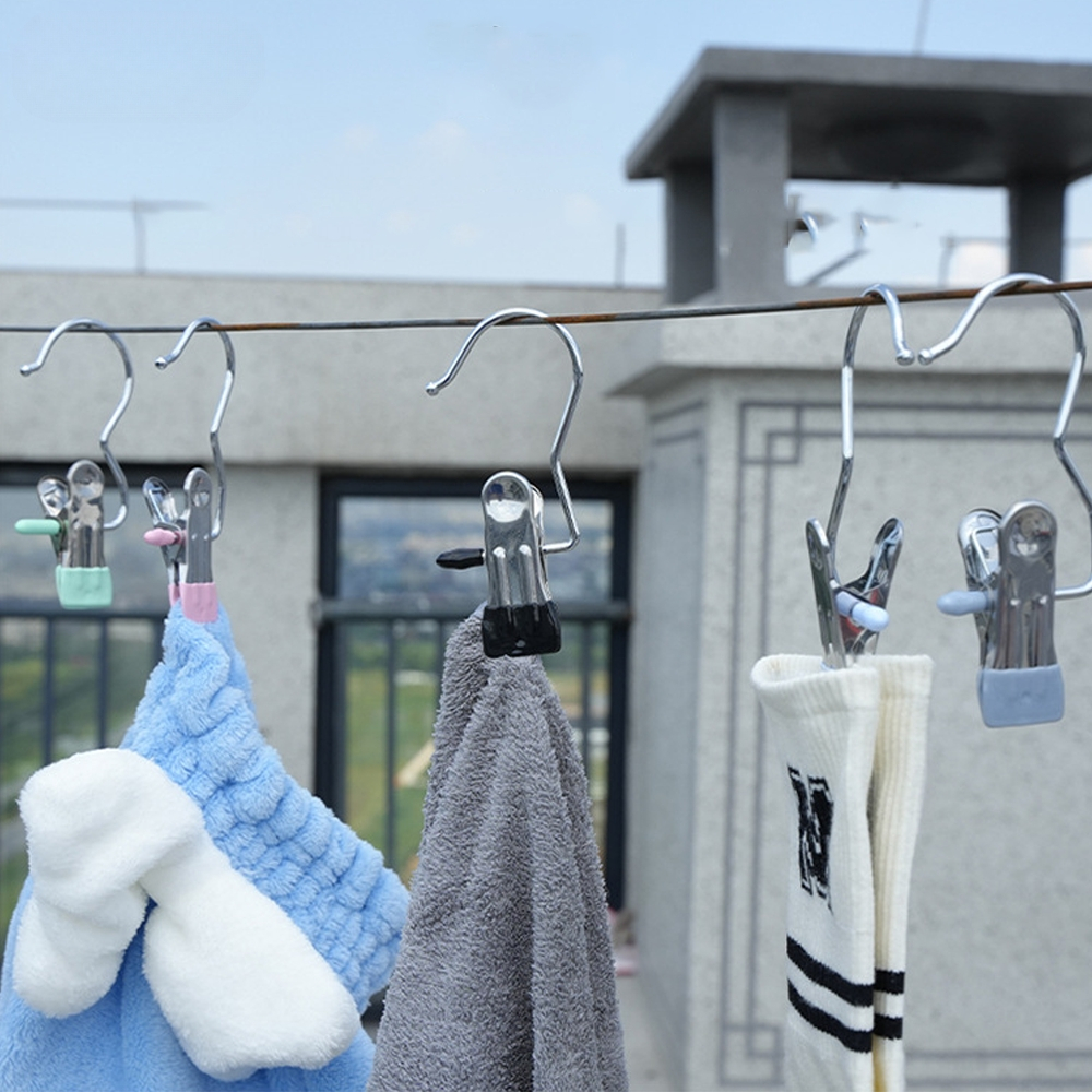 Móc Kẹp Đơn Treo Đồ Đa Năng Thép Không Gỉ - Móc Treo Quần Áo, Mũ, Nón - Móc Kèm Kẹp Phơi Đồ Tã Lót Trẻ Sơ Sinh, Tất, Vớ
