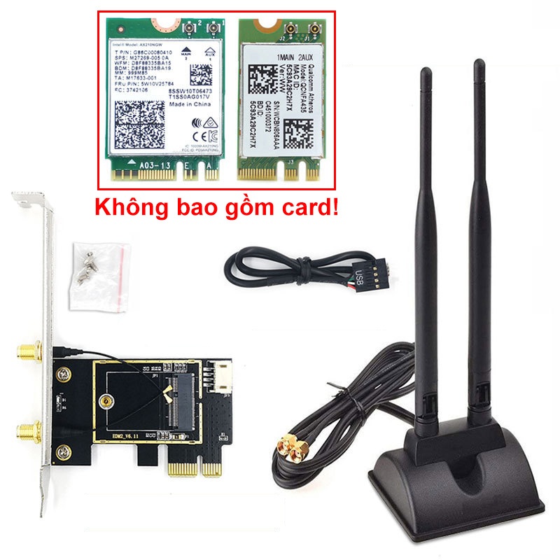 Adapter PCI-E gắn card wifi + bluetooth cho máy tính để bàn - PK131