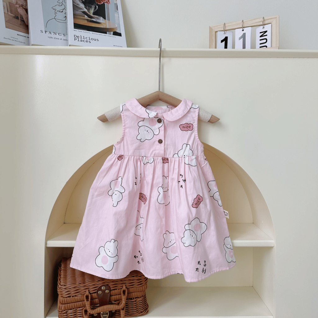 TT190  Váy thô hàn gấu cổ sen sát nách cho bé - MOMCARE