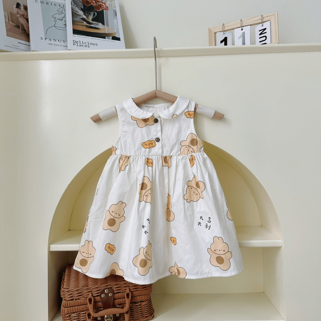 TT190  Váy thô hàn gấu cổ sen sát nách cho bé - MOMCARE