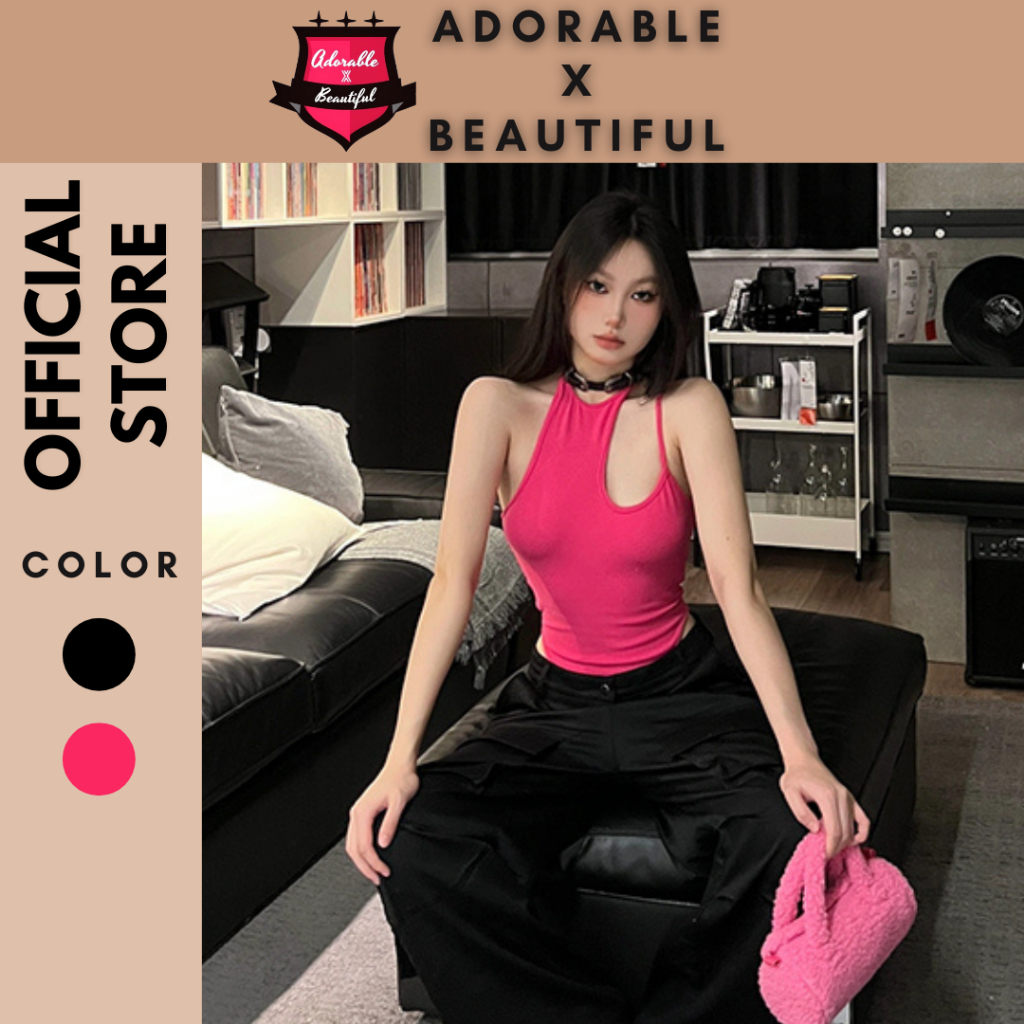 Bodysuit Thun Gân Lệch Vai Hot Trend, Jumpsuit Hai Dây Hồng Đen Kiểu Cut Out Ulzzang [AdorablexBeautiful]