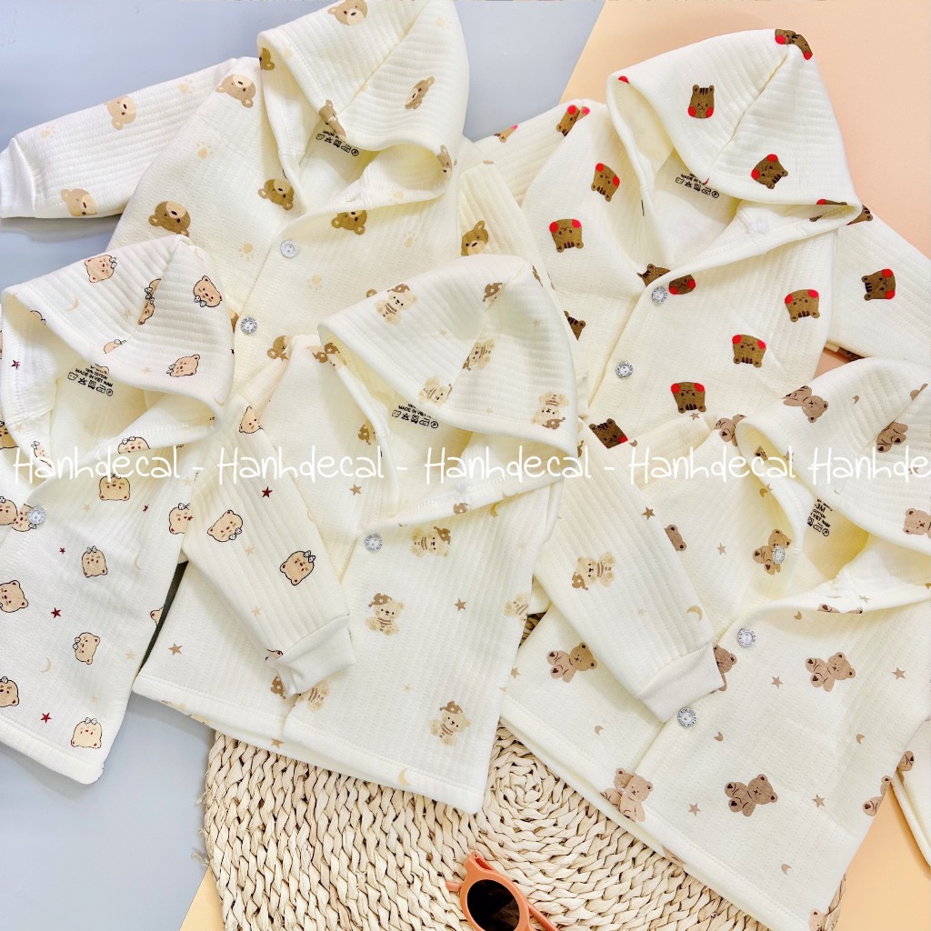 Áo Khoác Nỉ Trần Hàn Thu Đông Có Mũ Nhiều Hình Dễ Thương, Ấm Áp Cho Bé Từ 3-9kg