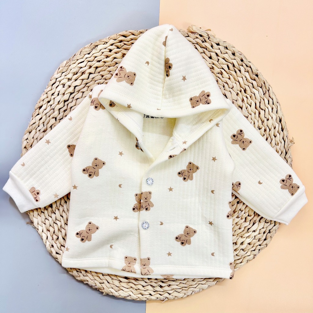 Áo Khoác Nỉ Trần Hàn Thu Đông Có Mũ Nhiều Hình Dễ Thương, Ấm Áp Cho Bé Từ 3-9kg