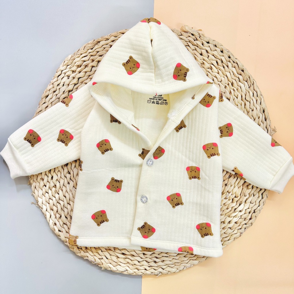 Áo Khoác Nỉ Trần Hàn Thu Đông Có Mũ Nhiều Hình Dễ Thương, Ấm Áp Cho Bé Từ 3-9kg