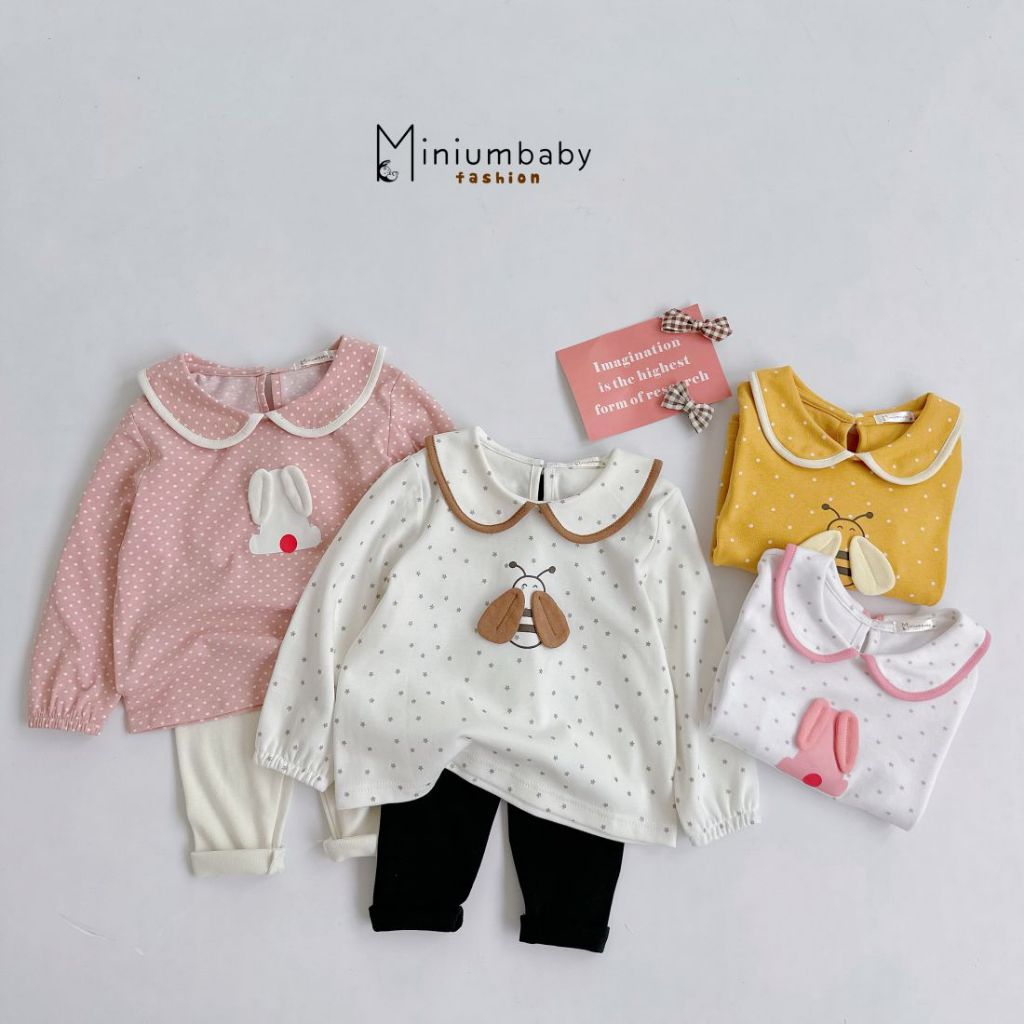 Bộ quần áo thu đông dài tay cho bé gái mặc ở nhà, đi chơi, đi học chất liệu cotton mềm mịn, Miniumbaby SB1771