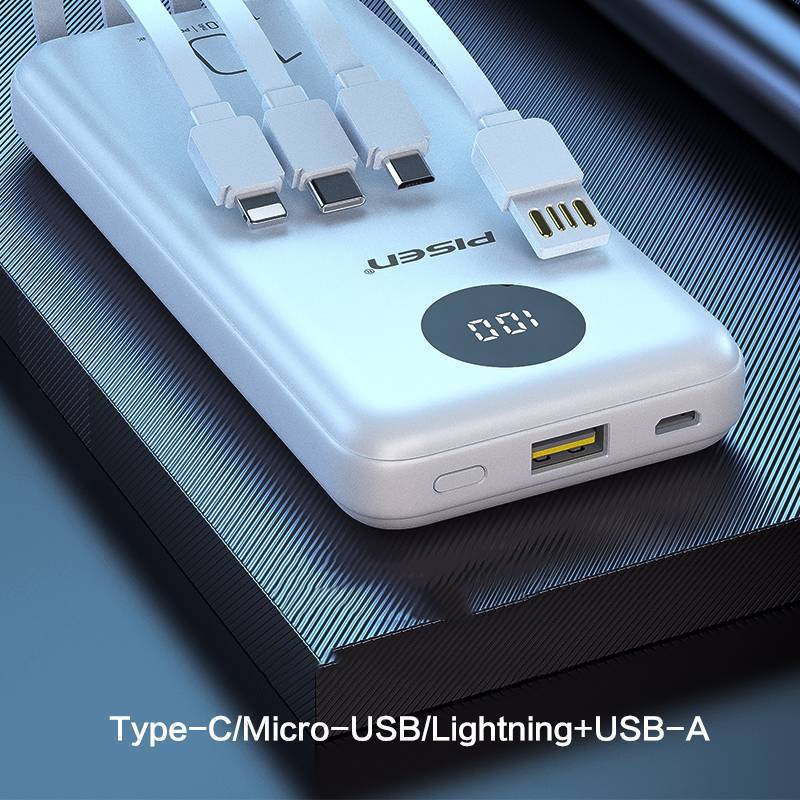 Sạc dự phòng PISEN PowerFo Library 10000mAh, tích hợp 4 cáp C/L/Micro/USB, model: TS-D323, BH 24 tháng - Hàng chính hãng