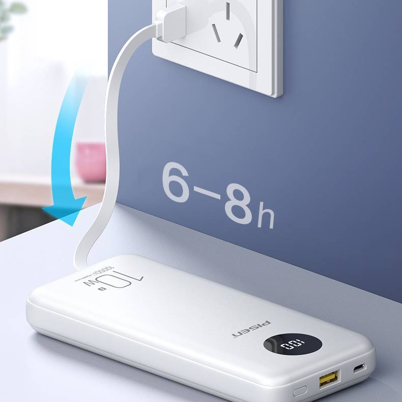 Sạc dự phòng PISEN PowerFo Library 10000mAh, tích hợp 4 cáp C/L/Micro/USB, model: TS-D323, BH 24 tháng - Hàng chính hãng