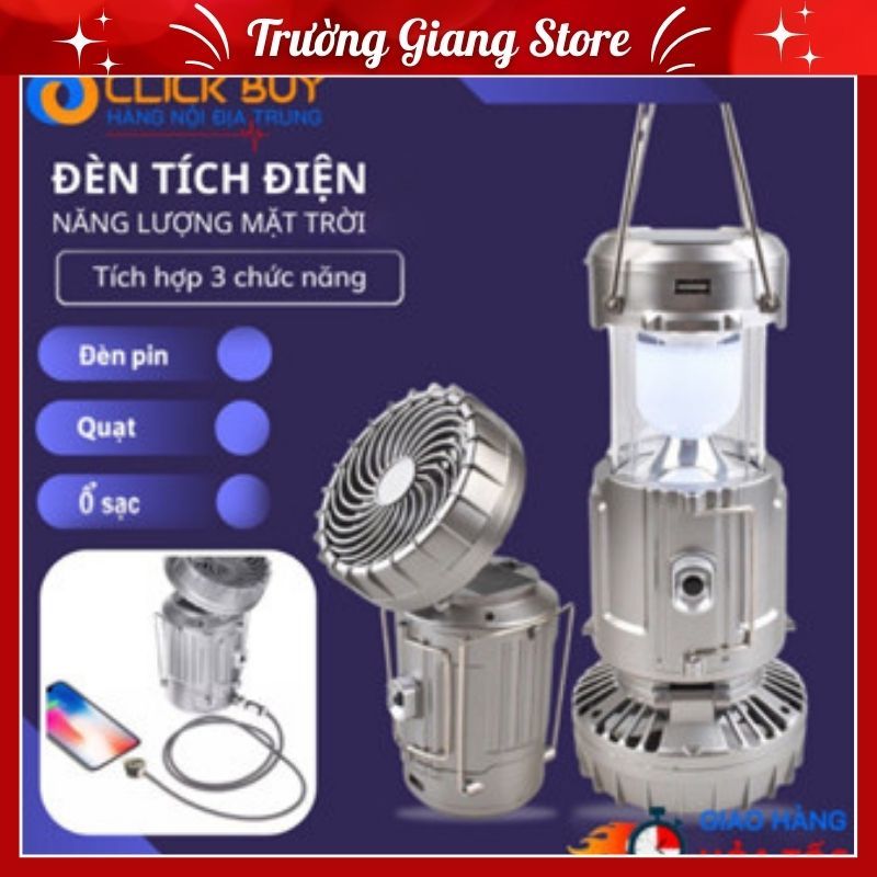 Đèn Bão Du Lịch Cắm Trại Chiếu Sáng, Đèn Pin Camping 3In1 Sạc Năng Lượng Mặt Trời Có Quạt Kiêm Sạc Dự Phòng