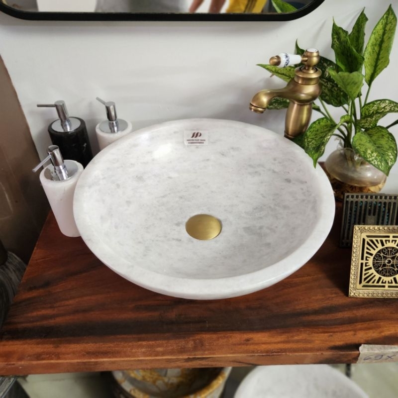 Lavabo đá tự nhiên trắng, Chậu rửa mặt đá tự nhiên cao cấp