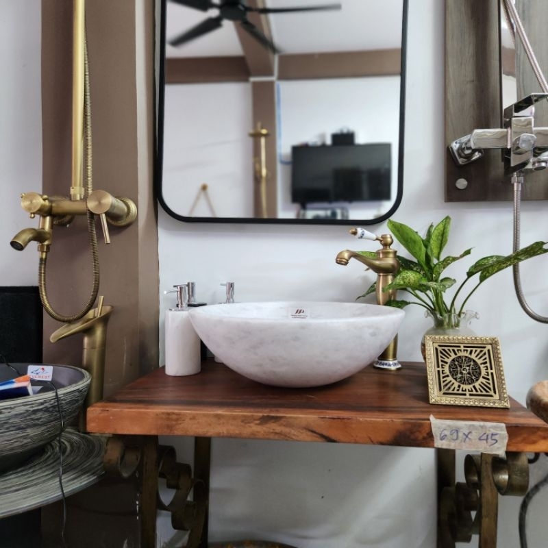 Lavabo đá tự nhiên trắng, Chậu rửa mặt đá tự nhiên cao cấp