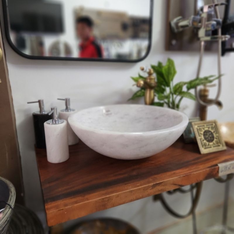 Lavabo đá tự nhiên trắng, Chậu rửa mặt đá tự nhiên cao cấp