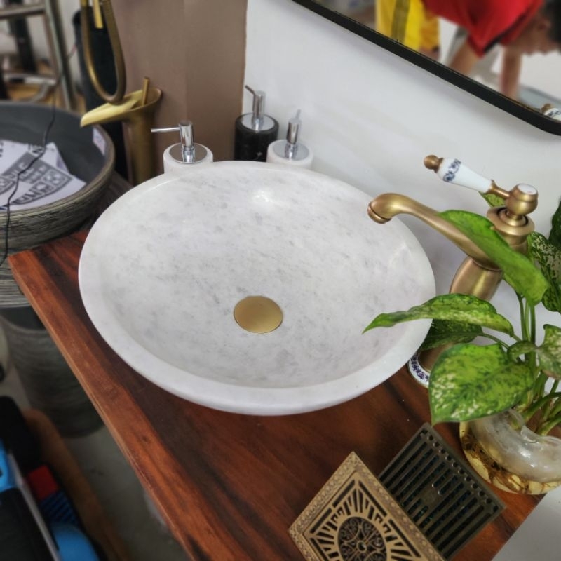 Lavabo đá tự nhiên trắng, Chậu rửa mặt đá tự nhiên cao cấp