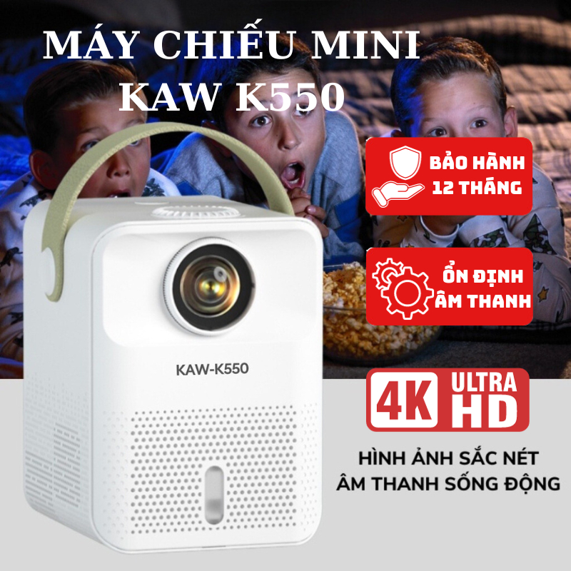 Máy Chiếu Mini Kaw K550 Android 10.0, Kết Nối Điện Thoại, Hàng Chính Hãng, Bảo Hành 12 tháng, Đổi Trả 1-1