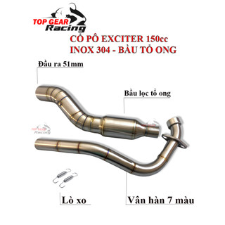 Cổ Pô Exciter 150 Bầu Tổ Ong Inox 304 2 Khúc <TOPGEAR>