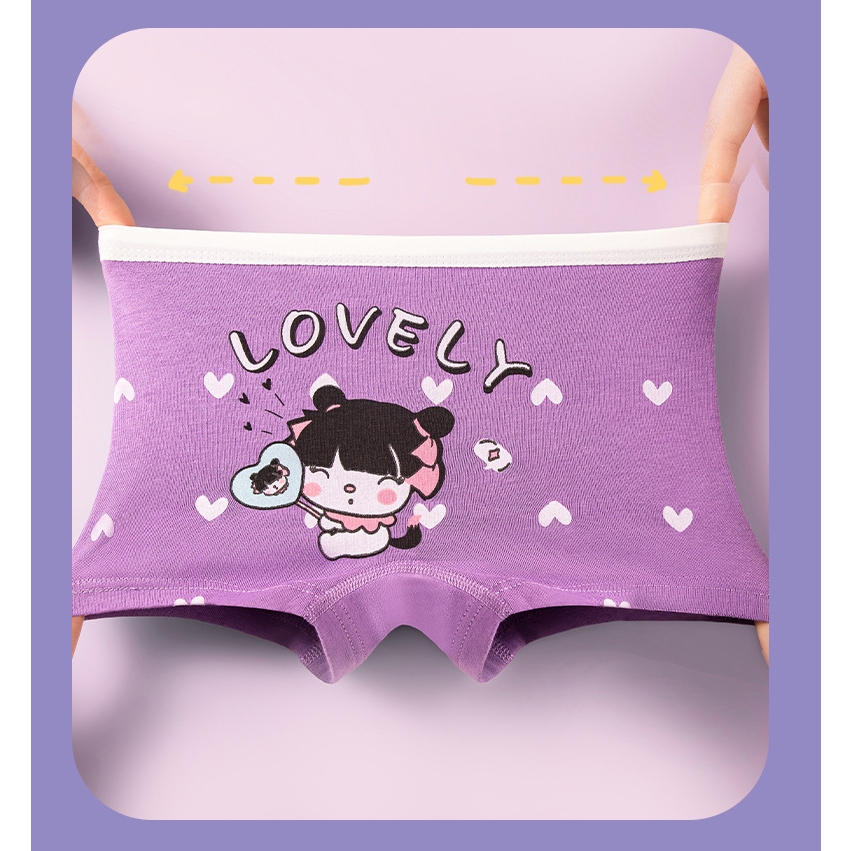 Combo 4 quần chíp đùi bé gái đồ lót trẻ em cotton thoáng mát hình ngộ nghĩnh dễ thương