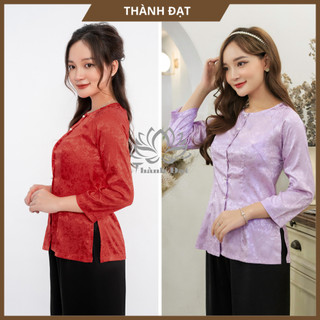 Áo bà ba nữ lụa gấm đi lễ chùa, bán riêng áo, riêng quần, bộ đồ lam đi chùa chất mềm mịn mặc thoải mái duyên dáng_ABB1