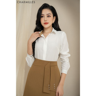 Áo sơ mi Charmillles dài tay giấu cúc Trắng 22MA134TR