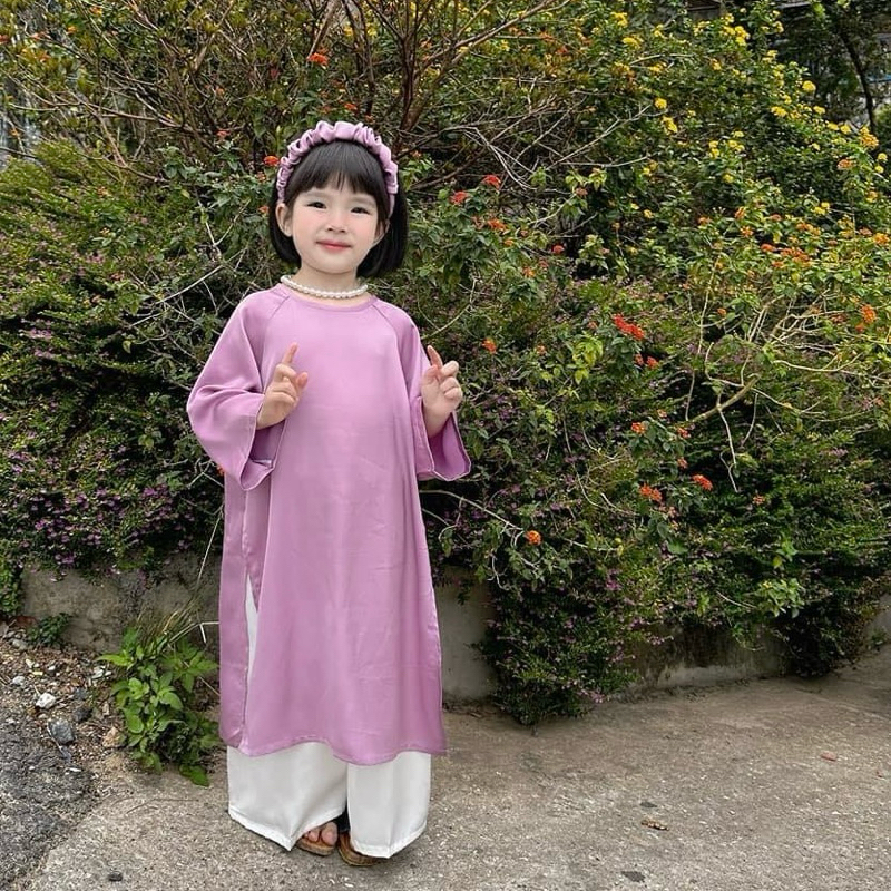 Áo Dài Bé Gái CELINA D21 Áo Dài Cách Tân Cho Bé Gái Tặng Kèm Bờm Chất Liệu Lụa Ngọc Trai Cao Cấp