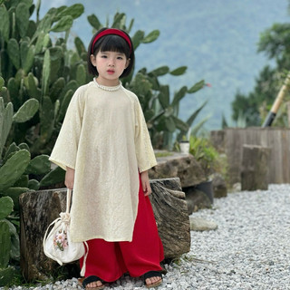 Áo Dài Bé Gái CELINA D07 Áo Dài Cách Tân Cho Bé Gái Chất Liệu Lụa Gấm Vân Hoa Cao Cấp TẶNG Kèm Bờm Lụa Đỏ