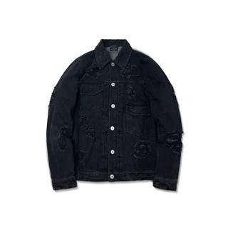 Áo khoác denim "goldie multi distressed washed" giặt nhuộm màu đen