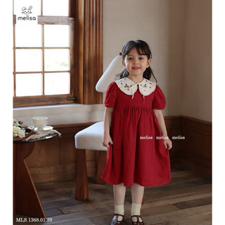 Yauakids - Váy đỏ cổ rời thêu hoa melisa