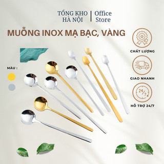 Muỗng cà phê inox mạ vàng - Thìa inox cán dài 2 kiểu tròn vuông
