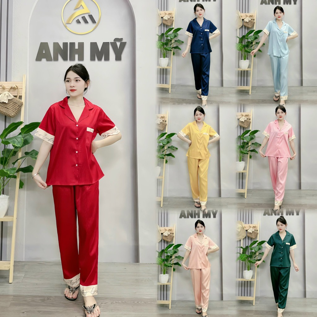 Đồ bộ lụa xước nữ ANH MỸ pijama mặc nhà cao cấp chính hãng chữ ký tay ngắn quần dài SP0187 official.anhmy