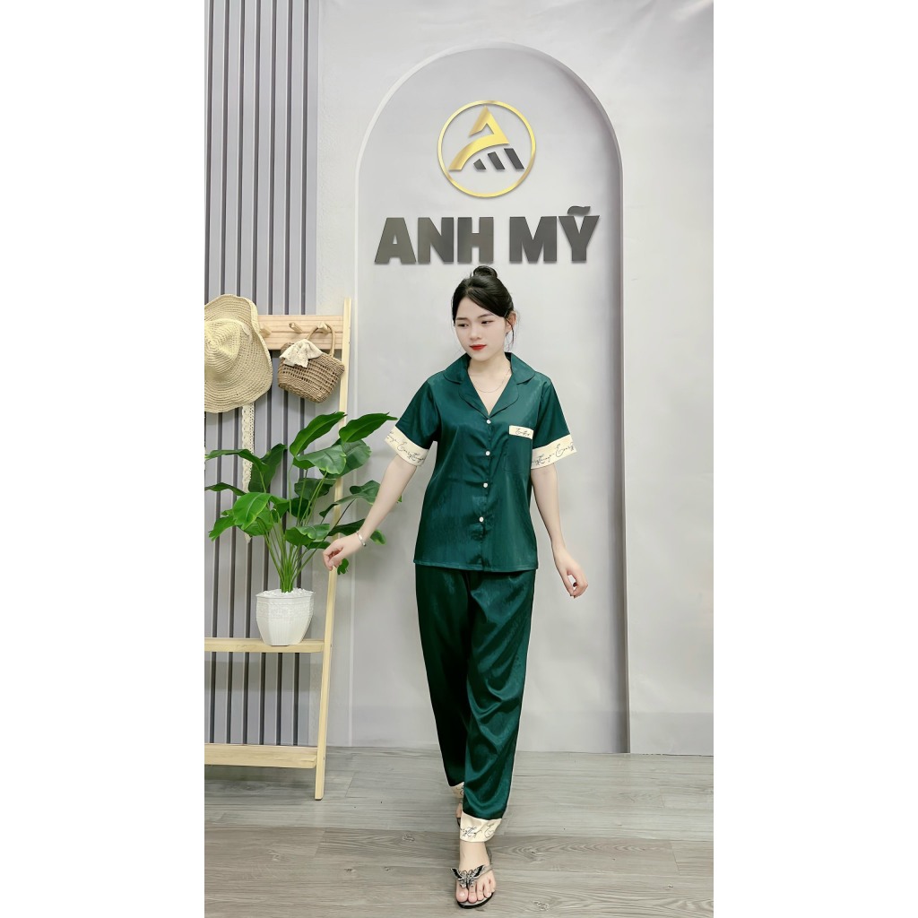 Đồ bộ lụa xước nữ ANH MỸ pijama mặc nhà cao cấp chính hãng chữ ký tay ngắn quần dài SP0187 official.anhmy