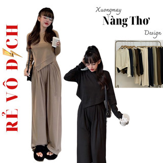  S867 Set 2 Món Tay Dài Vạt Chéo + Quần Suông Ống Rộng 