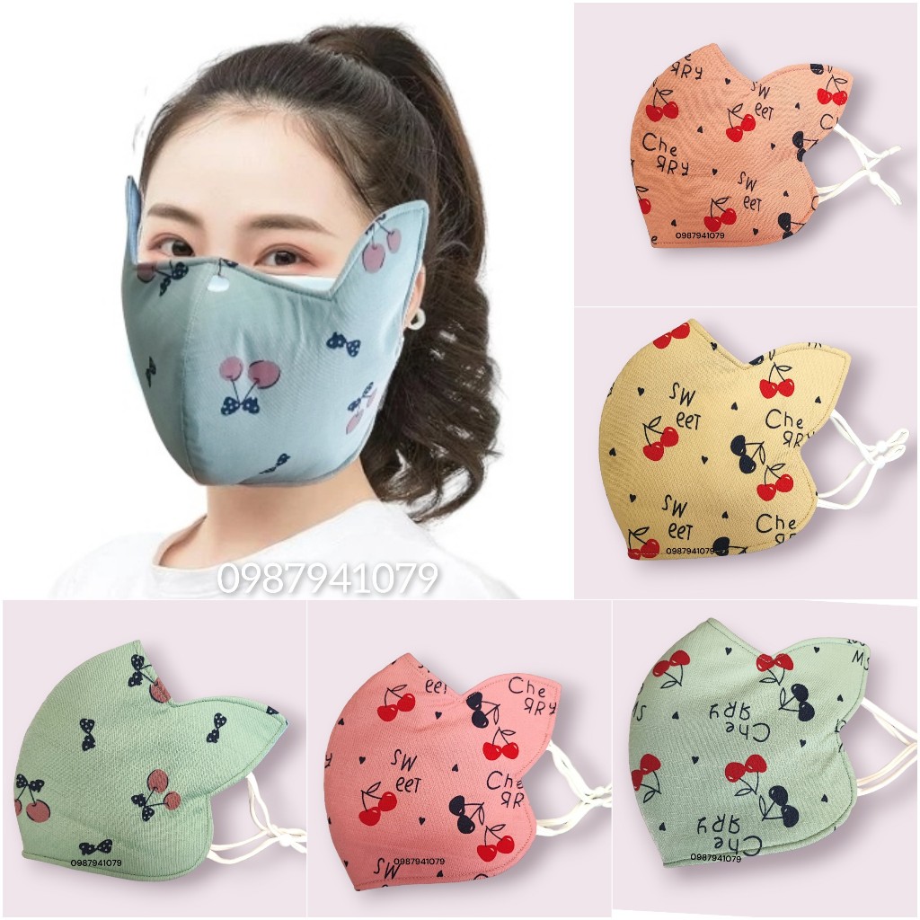 Khẩu trang chống nắng tai mèo 3 lớp, khẩu trang vải chống nắng cao cấp nhiều màu