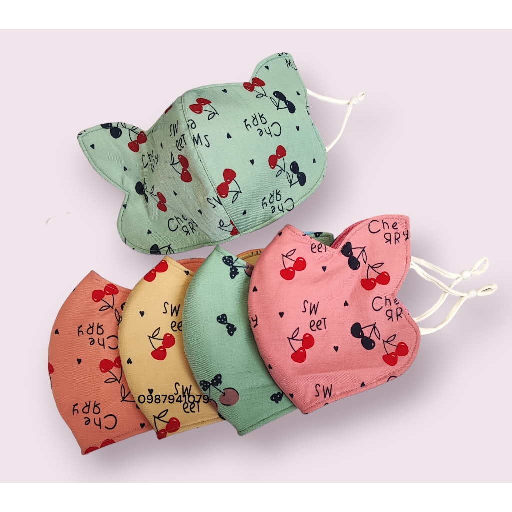 Khẩu trang chống nắng tai mèo 3 lớp, khẩu trang vải chống nắng cao cấp nhiều màu