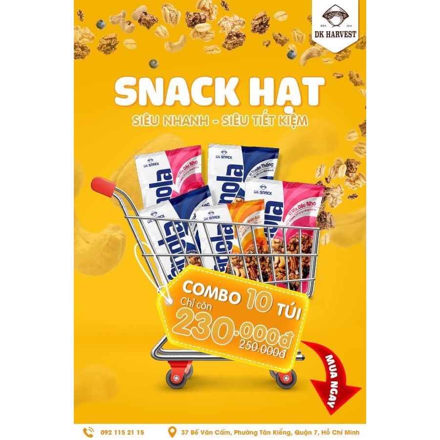 Combo 10 túi 50g Granola ăn kiêng túi tiện lợi DK Harvest siêu hạt ngũ cốc giảm cân không đường dành cho ăn kiêng