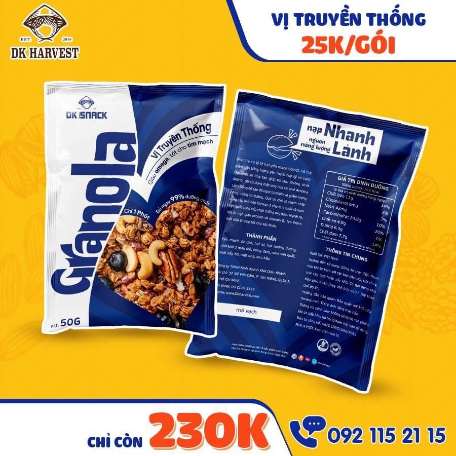 Combo 10 túi 50g Granola ăn kiêng túi tiện lợi DK Harvest siêu hạt ngũ cốc giảm cân không đường dành cho ăn kiêng