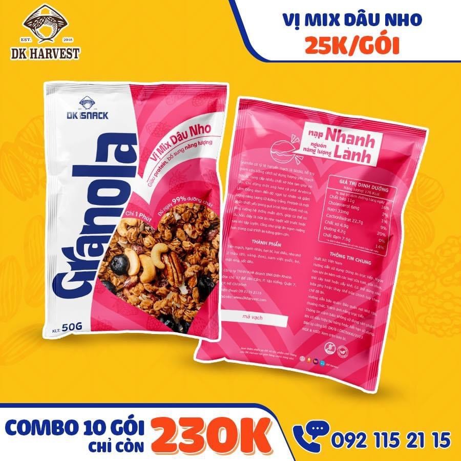 Combo 10 túi 50g Granola ăn kiêng túi tiện lợi DK Harvest siêu hạt ngũ cốc giảm cân không đường dành cho ăn kiêng