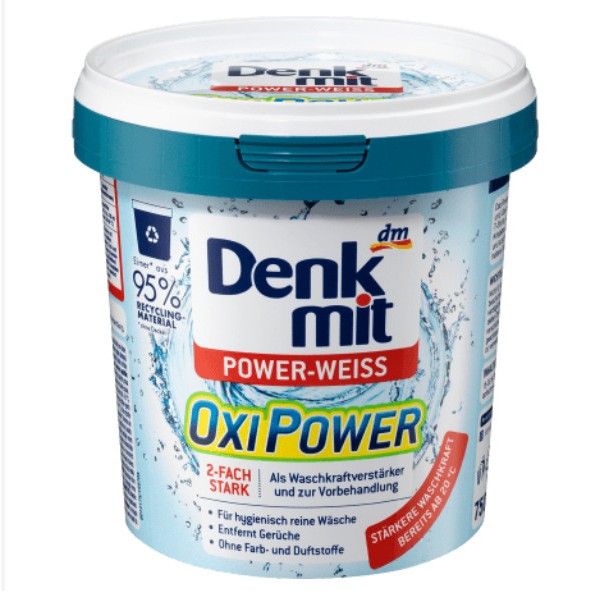 Bột tẩy trắng quần áo Denkmit Oxi Power 750gr làm sạch vết ố vàng