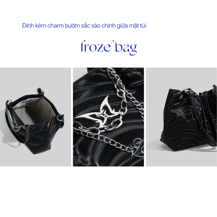 BLEUZ Túi Tote Đeo Vai Thiết Kế Mới Thời Trang Phối Màu Đen/ Trắng Phối Dây Xích Trendy Dành Cho Nữ - FROZE BAG