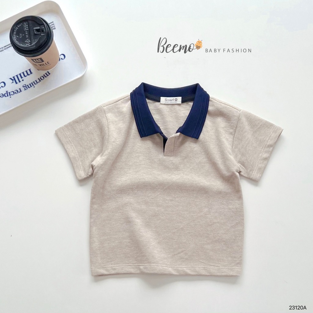 Áo phông cộc tay polo Beemo cổ V cotton cá sấu mặc mùa hè đi học, đi chơi, sự kiện cho bé trai từ 1 - 7 tuổi 23120A