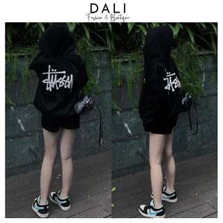 Áo Hoodie Tay Bồng Dáng Rộng In Logo STUSSY , Áo Nỉ Mũ 2 Lớp Chất Liệu 2ZA Cao Cấp