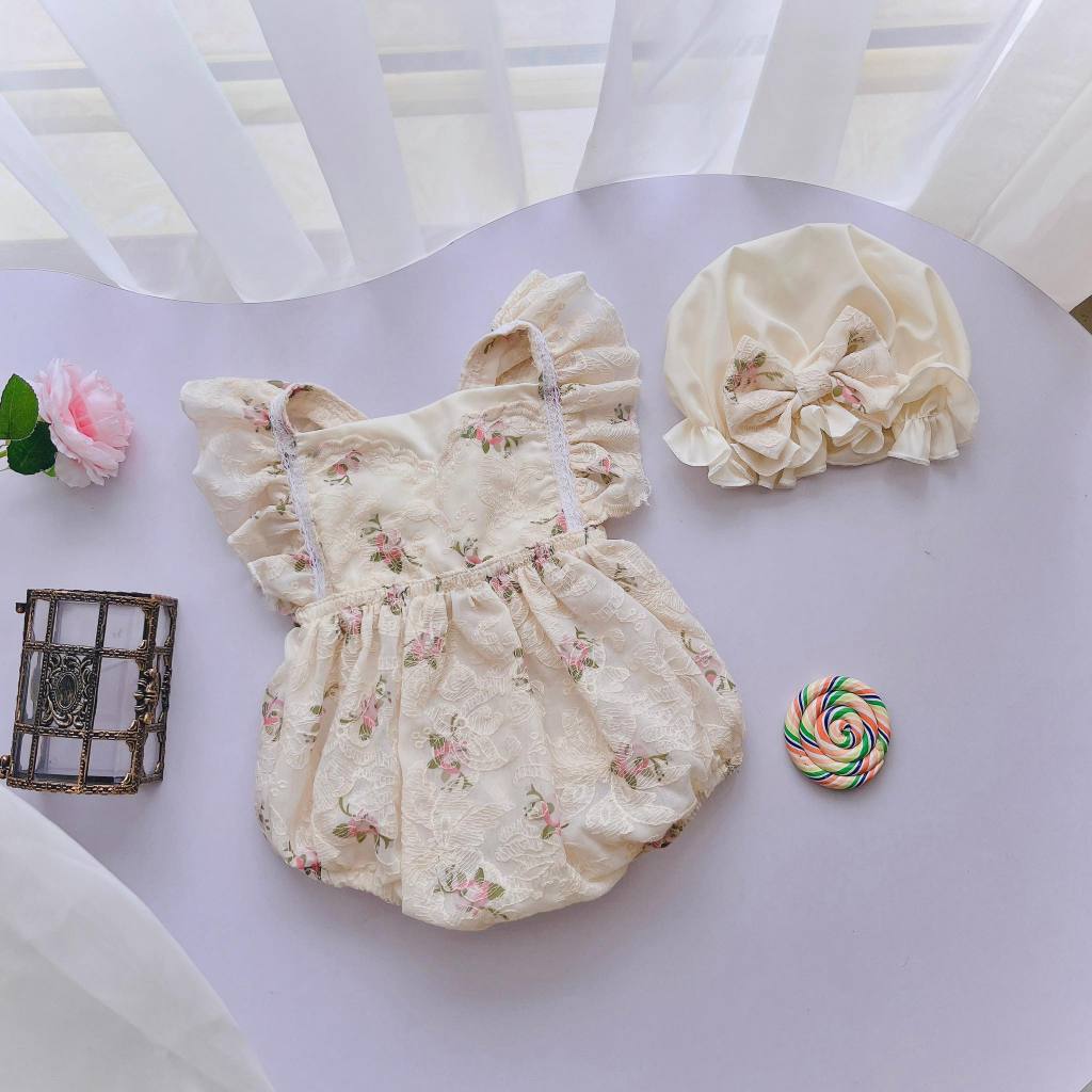 Body Suit Thô Boi Thêu Hoa Nổi NYH 3-12 Kg ,Body Cho Bé Gái Sơ Sinh Đầy Tháng Thôi Nôi Chất Mềm Mịn