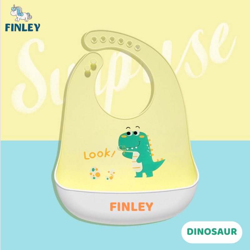 Yếm ăn dặm cho bé silicone FINLEY chống thấm nước, có máng hứng thức ăn rơi, hoạt hình đáng yêu
