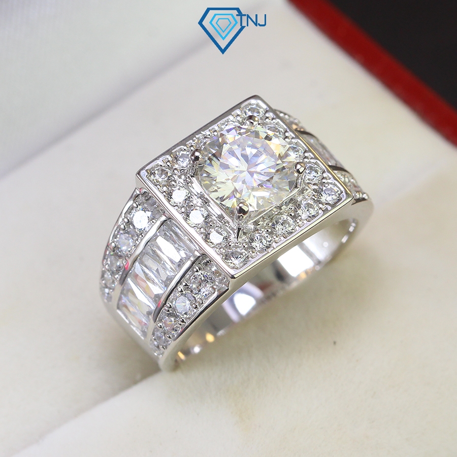 Nhẫn nam kim cương Moissanite 8ly xi bạch kim kiểm định GRA mặt vuông đính đá sang trọng NNAM0049 - 
