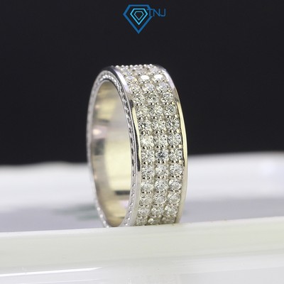 Nhẫn nam bạc đính full Moissanite bản tròn xi bạch kim, trang sức cao cấp bạc nam NNAM0050 - Trang Sức TNJ