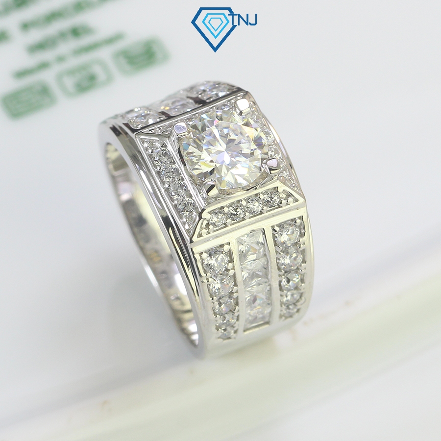 Nhẫn bạc nam kim cương Moissanite kiểm định GRA 7ly xi bạch kim cao cấp, sang trọng NNAM0052 - Trang Sức TNJ