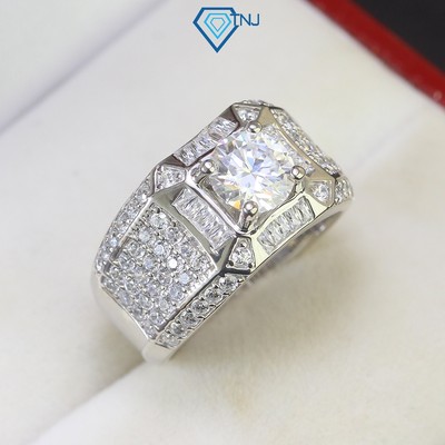 Nhẫn nam bạc Moissanite xi bạch kim kèm thẻ tra cứu đá 7ly đính đá tinh tế, sang trọng NNAM0053 -  Trang Sức TNJ