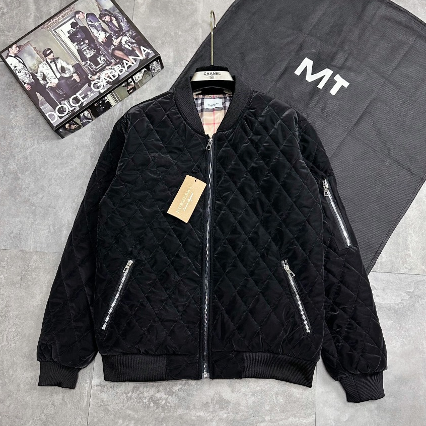 Áo khoác phao nam nữ BBR nhung lì trần bông quả trám túi khoá zip tay thêu logo cao su sọc be mặt trong siêu hót 2023