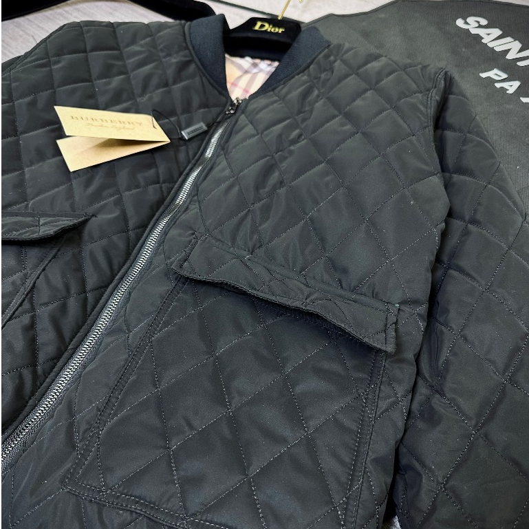 Áo khoác phao nam nữ BBR nhung lì trần bông quả trám túi khoá zip tay thêu logo cao su sọc be mặt trong siêu hót 2023