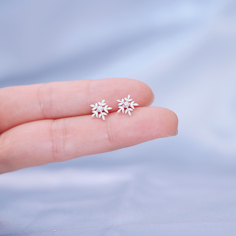 Bông tai bạc nữ 925 hình bông tuyết phong cách Hàn Quốc nhẹ nhàng nữ tính xinh xắn - B2419 - Bảo Ngọc Jewelry