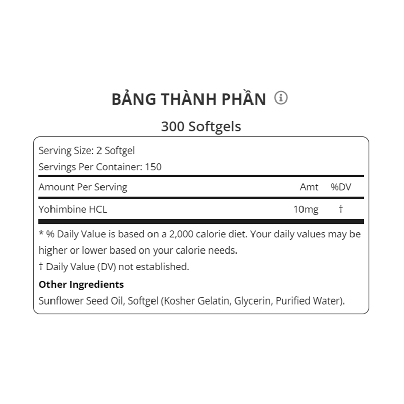MICROINGREDIENTS YOHIMBINE 10Mg 300 Viên Gel Hỗ Trợ Sức Khỏe Nam Giới Và Kiểm Soát Cân Nặng