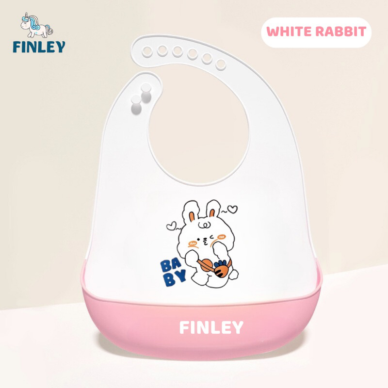Yếm ăn dặm cho bé silicone FINLEY chống thấm nước, có máng hứng thức ăn rơi, hoạt hình đáng yêu